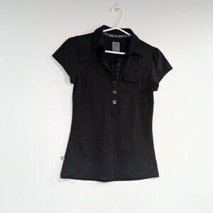 Black Mountain Half Button Polo Tee Black Size Small